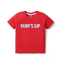 Babyhug Single Jersey Knit Beach Theme Printed Dungaree with Half Sleeves Inner Tee - Red & Navy Blue