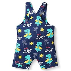 Babyhug Single Jersey Knit Beach Theme Printed Dungaree with Half Sleeves Inner Tee - Red & Navy Blue