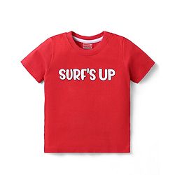 Babyhug Single Jersey Knit Beach Theme Printed Dungaree with Half Sleeves Inner Tee - Red & Navy Blue