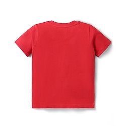 Babyhug Single Jersey Knit Beach Theme Printed Dungaree with Half Sleeves Inner Tee - Red & Navy Blue