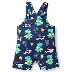 Babyhug Single Jersey Knit Beach Theme Printed Dungaree with Half Sleeves Inner Tee - Red & Navy Blue