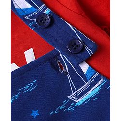 Babyhug Single Jersey Knit Half Sleeves T-Shirt & Dungaree with Nautical Theme &  Ahoy Days Text Print - Red & Navy Blue