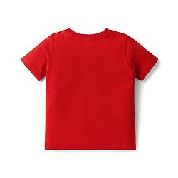 Babyhug Single Jersey Knit Half Sleeves T-Shirt & Dungaree with Nautical Theme &  Ahoy Days Text Print - Red & Navy Blue