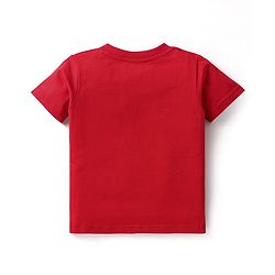 Babyhug Single Jersey Knit Beach Theme Printed Dungaree & Half Sleeves T-Shirt - Red & Navy Blue
