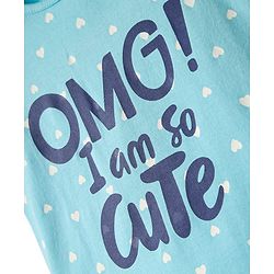 Babyhug Cotton Knit Half Sleeves T-Shirt with Heart & Omg Text Print - Light Blue