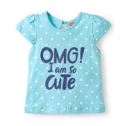 Babyhug Cotton Knit Half Sleeves T-Shirt with Heart & Omg Text Print - Light Blue