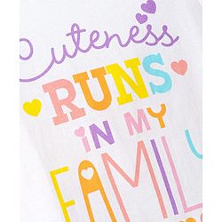 Babyhug Cotton Knit Frill Sleeves T-Shirt With Runs In the Family Text Print - White