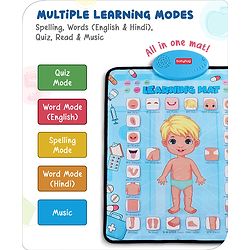 Babyhug My Body Parts Musical Learning Play Mat | 5 Modes + Read & Music Mode | Teaches Body Parts with English & Hindi Words, Quiz & Spelling | Activity Mat for Kids