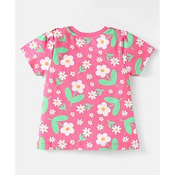 Babyhug Cotton Knit Half Sleeves Co-ord Nightsuit with Floral Print - Pink
