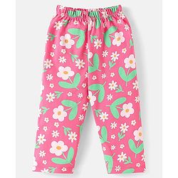 Babyhug Cotton Knit Half Sleeves Co-ord Nightsuit with Floral Print - Pink