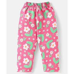 Babyhug Cotton Knit Half Sleeves Co-ord Nightsuit with Floral Print - Pink