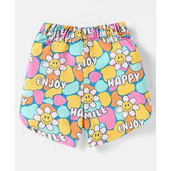 Babyhug Cotton Knit Half Sleeves Shorts Nightsuit with Smile & Floral Print - Pink