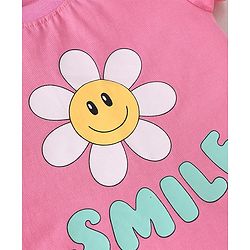Babyhug Cotton Knit Half Sleeves Shorts Nightsuit with Smile & Floral Print - Pink