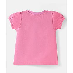 Babyhug Cotton Knit Half Sleeves Shorts Nightsuit with Smile & Floral Print - Pink