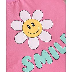 Babyhug Cotton Knit Half Sleeves Shorts Nightsuit with Smile & Floral Print - Pink