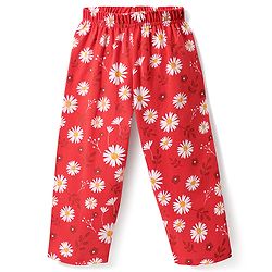 Babyhug Cotton Knit Half Sleeves Co-ord Night Suit with Floral Print - Red