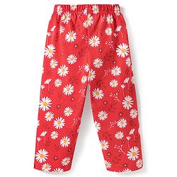 Babyhug Cotton Knit Half Sleeves Co-ord Night Suit with Floral Print - Red