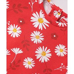 Babyhug Cotton Knit Half Sleeves Co-ord Night Suit with Floral Print - Red