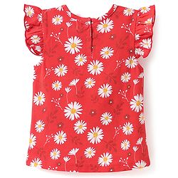 Babyhug Cotton Knit Half Sleeves Co-ord Night Suit with Floral Print - Red