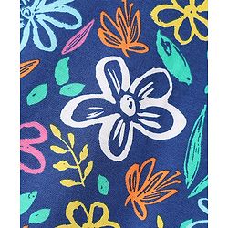 Babyhug Cotton Knit Frill Sleeves Night Suit with Floral Print - Navy Blue