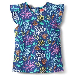 Babyhug Cotton Knit Frill Sleeves Night Suit with Floral Print - Navy Blue