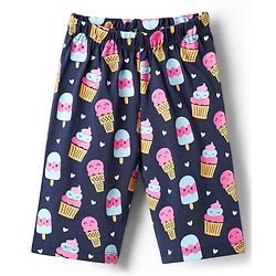 Babyhug Cotton Knit Half Sleeves Capri Night Suit With Ice Cream Print - Navy Blue