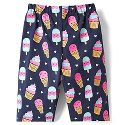 Babyhug Cotton Knit Half Sleeves Capri Night Suit With Ice Cream Print - Navy Blue