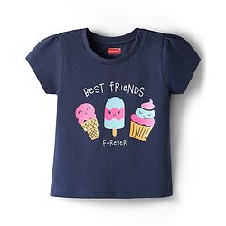 Babyhug Cotton Knit Half Sleeves Capri Night Suit With Ice Cream Print - Navy Blue