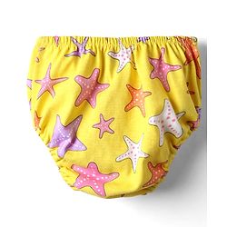 Babyhug Single Jersey Knit Cap Sleeves Printed Frock With Bloomers - Yellow