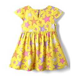 Babyhug Single Jersey Knit Cap Sleeves Printed Frock With Bloomers - Yellow