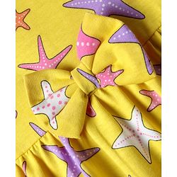 Babyhug Single Jersey Knit Cap Sleeves Printed Frock With Bloomers - Yellow