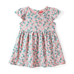 Babyhug Single Jersey Knit Cap Sleeves Floral Printed Dresses Pack of 2 - Aqua Blue & Peach