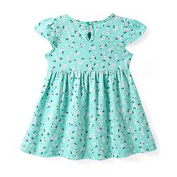 Babyhug Single Jersey Knit Cap Sleeves Floral Printed Dresses Pack of 2 - Aqua Blue & Peach