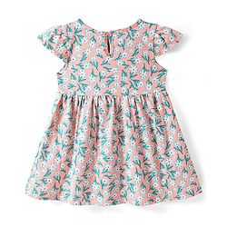 Babyhug Single Jersey Knit Cap Sleeves Floral Printed Dresses Pack of 2 - Aqua Blue & Peach