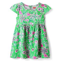 Babyhug Single Jersey Knit Half Cap Sleeves Anti Bacterial Floral Printed Frock with Bow Applique Pack of 2 - Dark Pink & Green