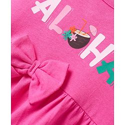 Babyhug Single Jersey Knit Half Cap Sleeves Anti Bacterial Floral Printed Frock with Bow Applique Pack of 2 - Dark Pink & Green
