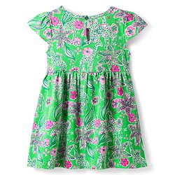 Babyhug Single Jersey Knit Half Cap Sleeves Anti Bacterial Floral Printed Frock with Bow Applique Pack of 2 - Dark Pink & Green