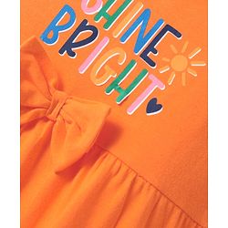 Babyhug Single Jersey Knit Cap Sleeves Text & Floral Printed Frocks with Bow Applique Pack of 2 - White & Orange