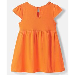 Babyhug Single Jersey Knit Cap Sleeves Text & Floral Printed Frocks with Bow Applique Pack of 2 - White & Orange