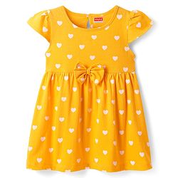 Babyhug Single Jersey Knit Half Sleeves Frocks with Floral & Heart Print & Bow Applique Pack Of 2 - Navy Blue & Yellow
