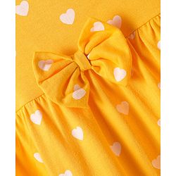 Babyhug Single Jersey Knit Half Sleeves Frocks with Floral & Heart Print & Bow Applique Pack Of 2 - Navy Blue & Yellow
