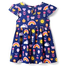 Babyhug Single Jersey Knit Half Sleeves Frocks with Floral & Heart Print & Bow Applique Pack Of 2 - Navy Blue & Yellow