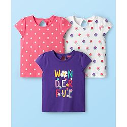 Babyhug Cotton Knit Half Sleeves T-Shirts With Tropical Print  Pack Of 3 -Purple &  Pink