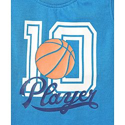 Babyhug Single Jersey Knit Sleeveless Cut & Sew T-Shirt & Shorts Set with Text Print & Tape Detailing - Blue & Orange