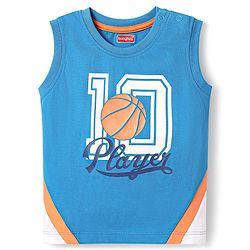 Babyhug Single Jersey Knit Sleeveless Cut & Sew T-Shirt & Shorts Set with Text Print & Tape Detailing - Blue & Orange