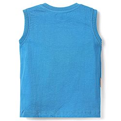 Babyhug Single Jersey Knit Sleeveless Cut & Sew T-Shirt & Shorts Set with Text Print & Tape Detailing - Blue & Orange