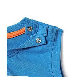 Babyhug Single Jersey Knit Sleeveless Cut & Sew T-Shirt & Shorts Set with Text Print & Tape Detailing - Blue & Orange