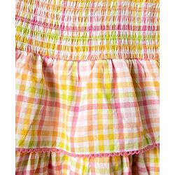 Babyhug Rayon Woven Sleeveless Layered Frock with Smocking Detailing & Stripes - Multicolour