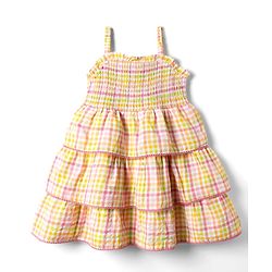 Babyhug Rayon Woven Sleeveless Layered Frock with Smocking Detailing & Stripes - Multicolour