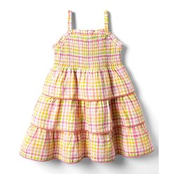 Babyhug Rayon Woven Sleeveless Layered Frock with Smocking Detailing & Stripes - Multicolour